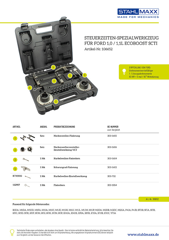 Steuerzeiten Werkzeug für Ford Focus C-max 1.6 Ti-VCT Benzin Motor  Zahnriemen