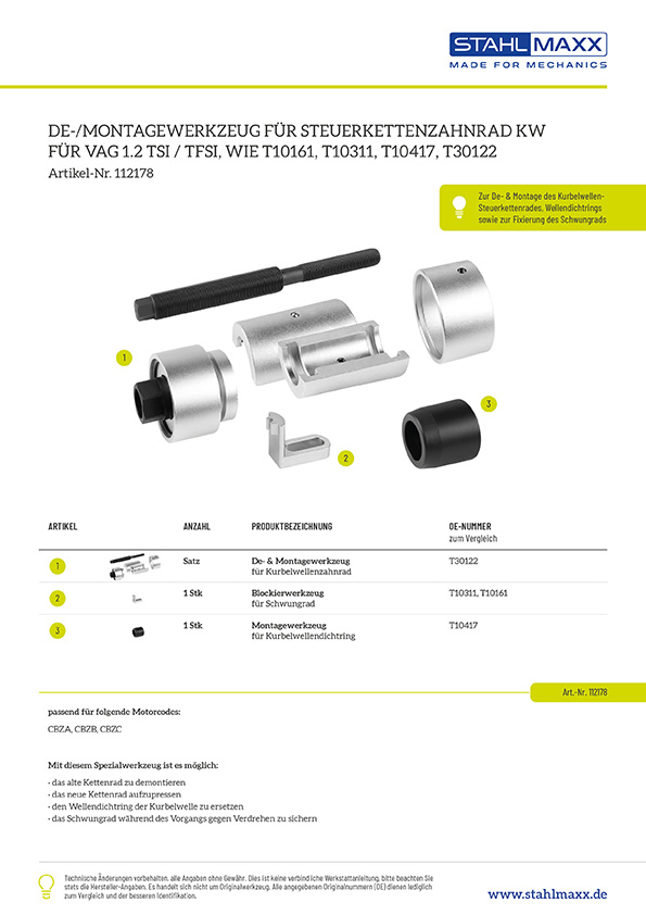 De- und Montagewerkzeug für Steuerkettenzahnrad Kurbelwelle bei VAG 1.2 L TSI, TFSI