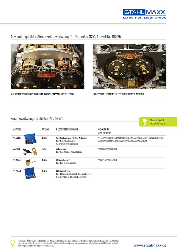 Steuerzeiten Steuerkette Spezialwerkzeug für Mercedes Benz Motor M271, Mercedes / Smart, Motorsteuerung, Spezialwerkzeug