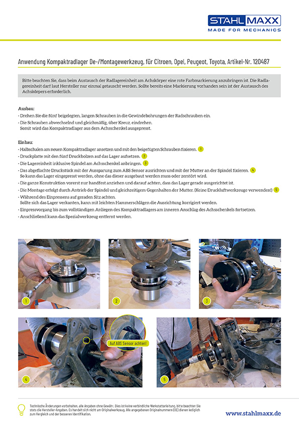 Kompaktradlager De-/Montagewerkzeug, für Citroen, Opel, Peugeot