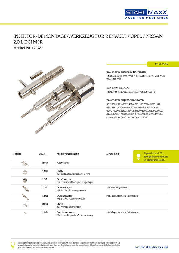 Injektor-Demontagewerkzeug für Renault, Opel, Nissan 2,0L DCi M9R