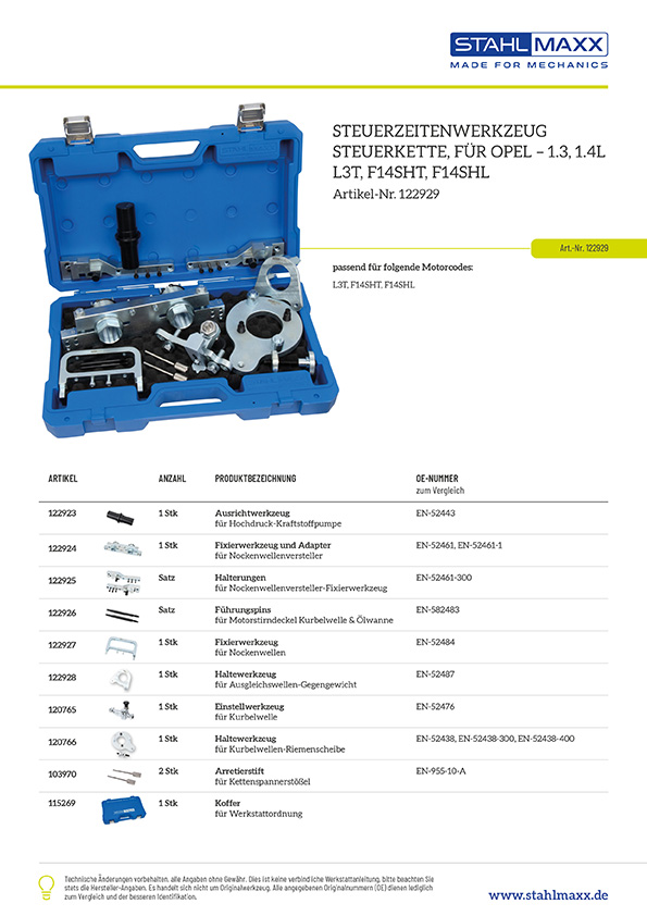 Steuerzeitenwerkzeug Steuerkette bei Opel 1.3 1.4 Liter  L3T, F14SHT, F14SHL