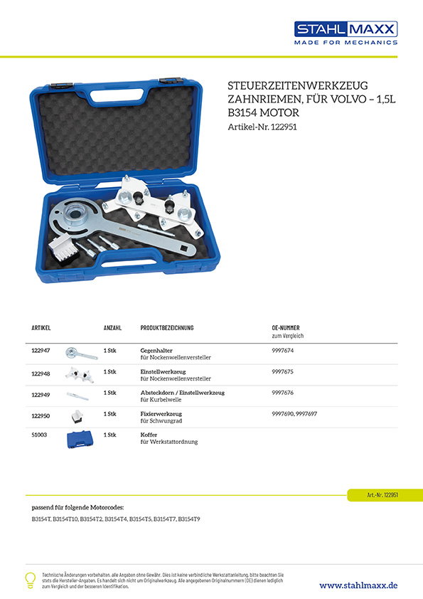 Steuerzeitenwerkzeug Zahnriemen bei Volvo 1,5 Liter B3154