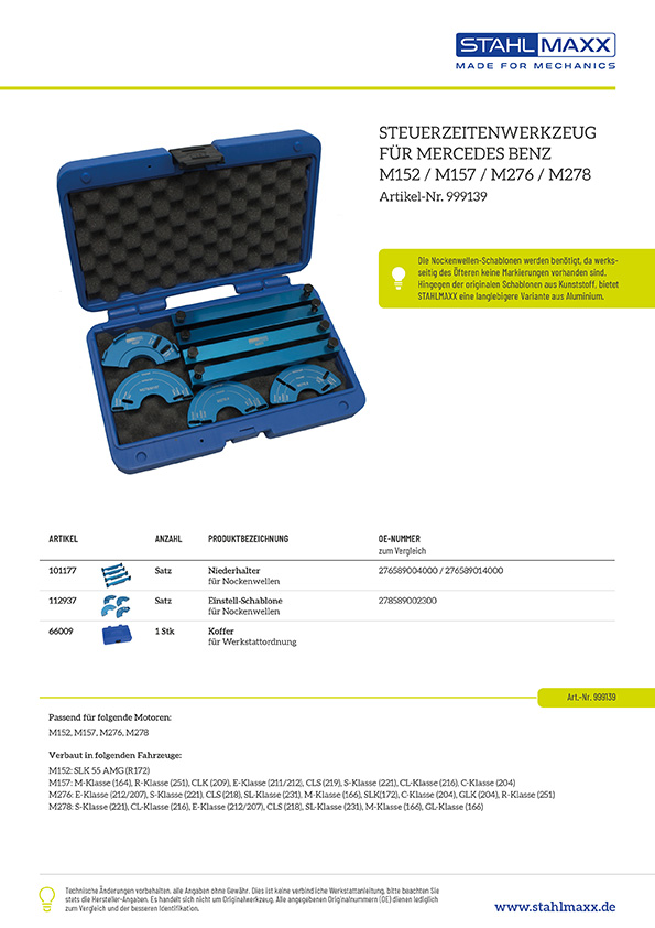 Steuerzeitenwerkzeug für Mercedes M152, M157, M276, M278